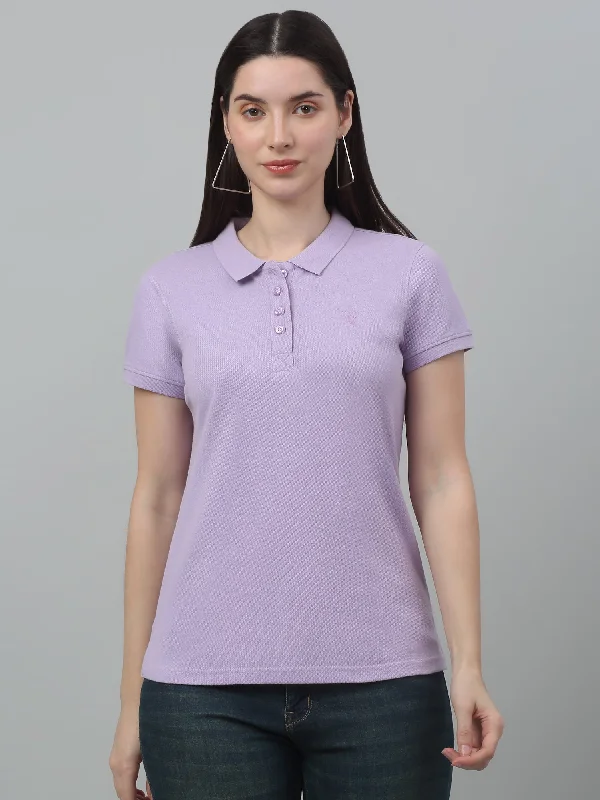 Cantabil Women's Lavender Solid Polo Neck Casual T-shirt For Summer