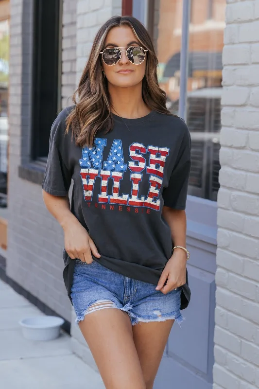 Charcoal American Flag Nashville Graphic Tee