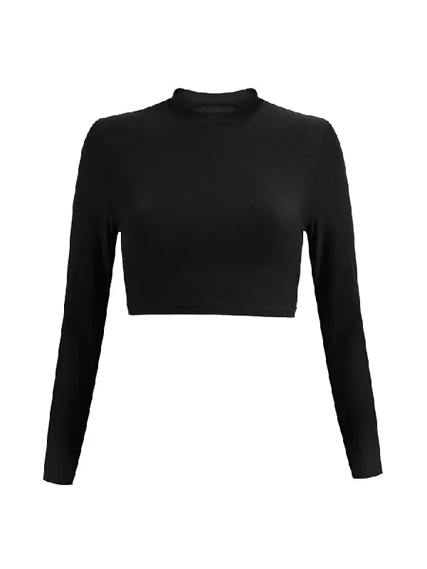 Sexy Cropped O-Neck Long Sleeve Tee