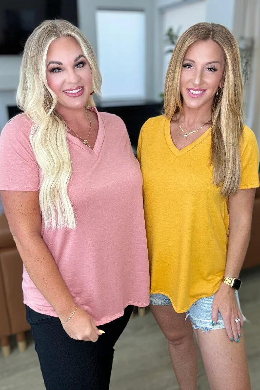 Mustard Scooped Hem V-Neck Top