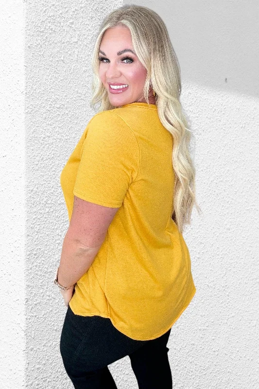 Mustard Scooped Hem V-Neck Top