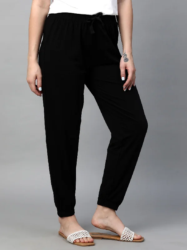 Women's Black Cotton Bamboo Elastane Regular Fit Pant