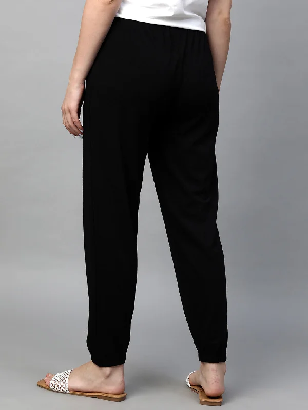 Women's Black Cotton Bamboo Elastane Regular Fit Pant