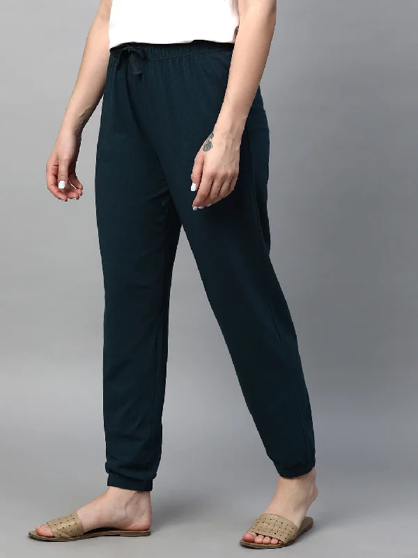 Women's Dark Blue Cotton Bamboo Elastane Regular Fit Pant