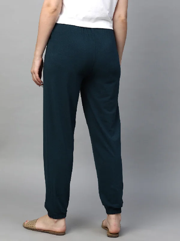 Women's Dark Blue Cotton Bamboo Elastane Regular Fit Pant