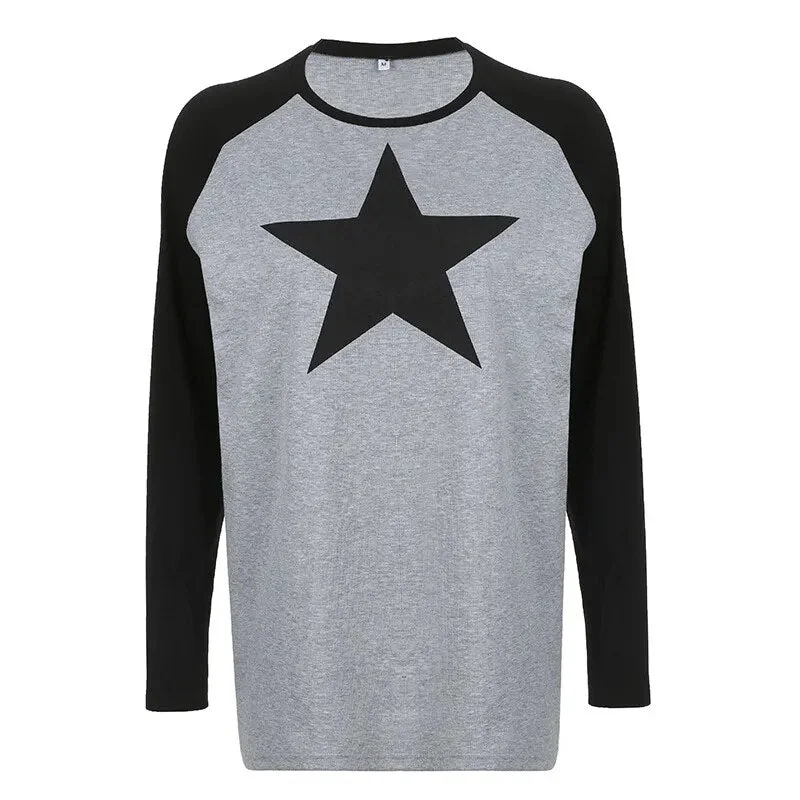 Star Print Raglan Sleeves Loose Tee