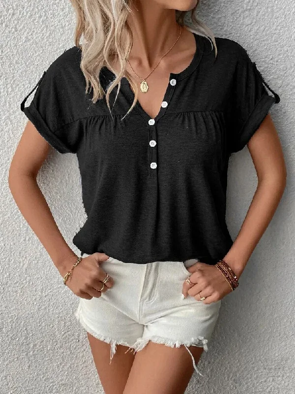 Oversized Summer V-Neck Button Tee