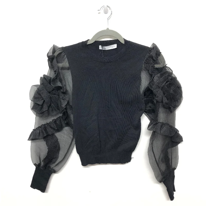 Black Blouse Long Sleeve Zara, Size S