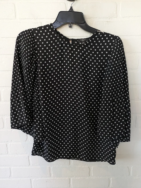 Black White Polkadot Blouse Long Sleeve Ann Taylor O, Size Xxs