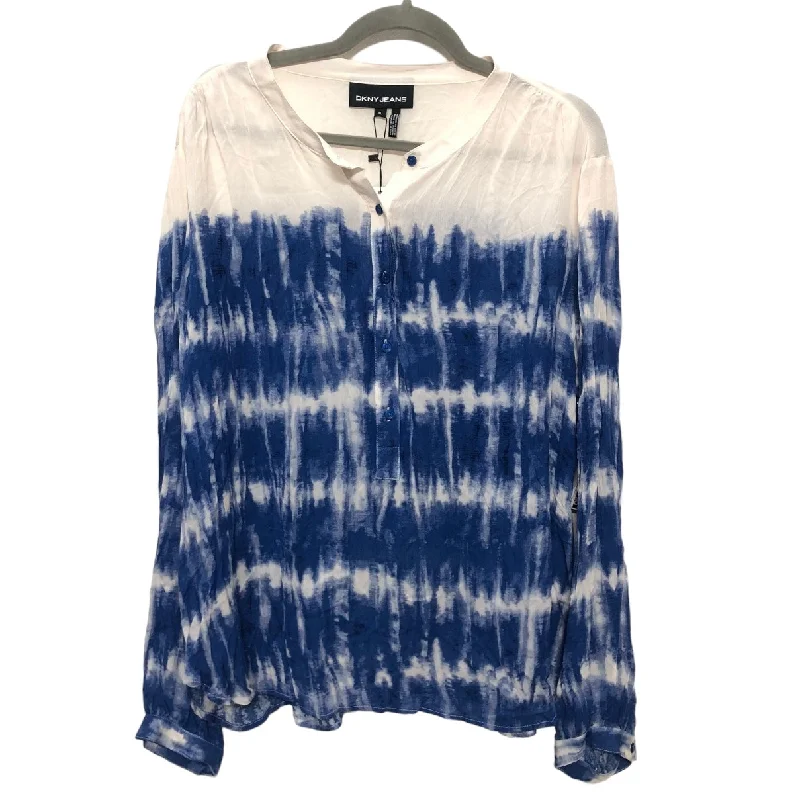 Blue & White Blouse Long Sleeve Dkny, Size Xl