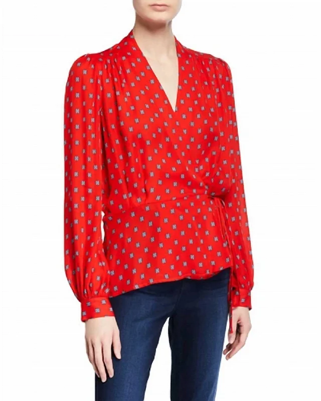 Cara Wrap Blouse In Royal Red Maestro