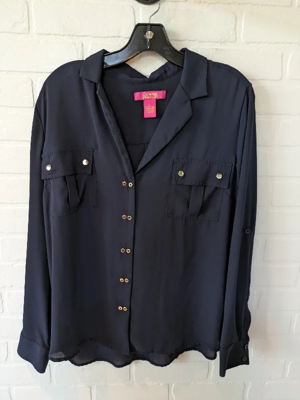 Navy Blouse Long Sleeve Clothes Mentor, Size L