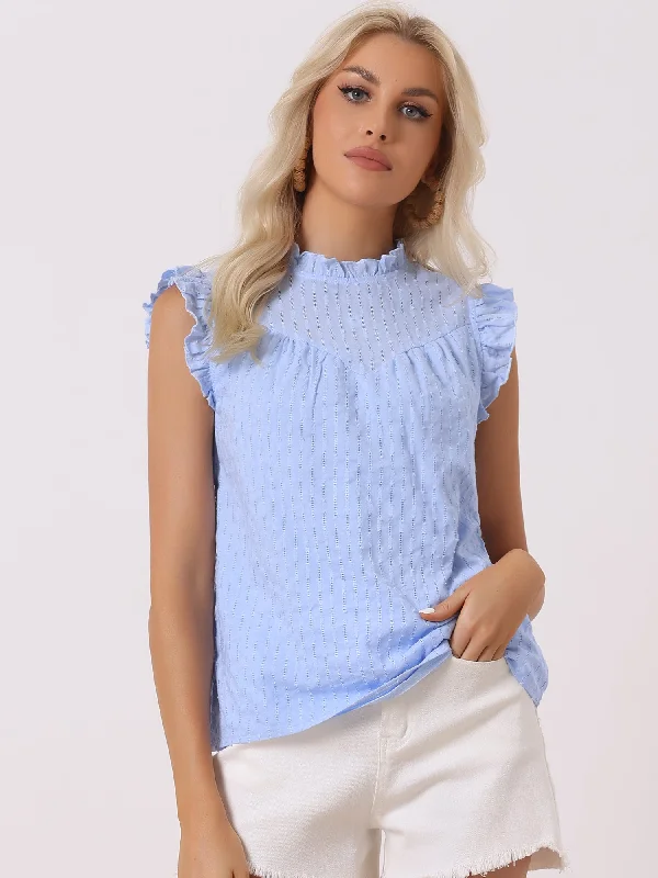 Textured Ruched Sleeveless Crew Neck Slim Fit Blouse