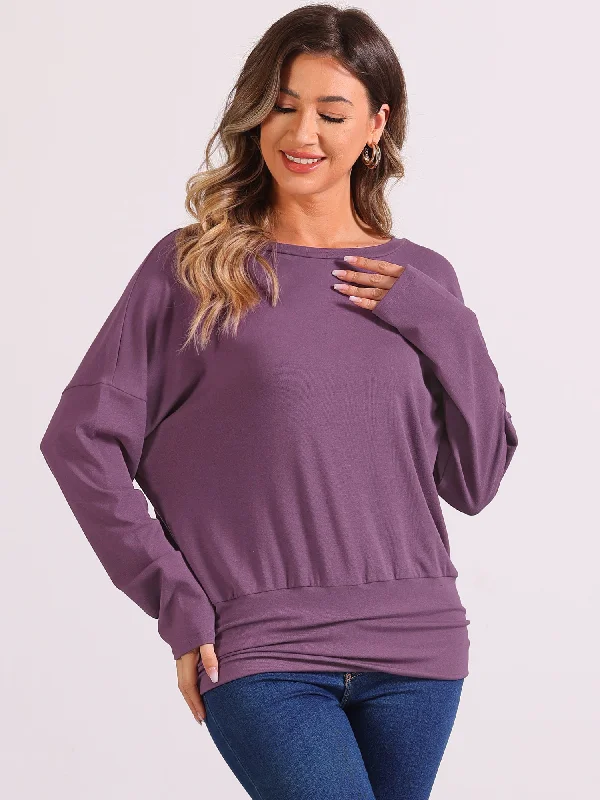 Long Sleeve Drop Shoulder Loose Pullover Blouse