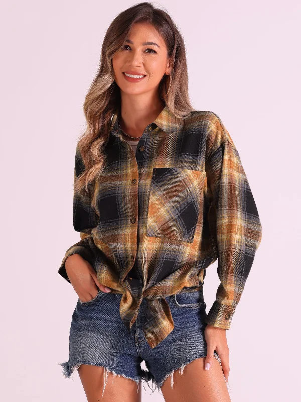 Flannel Plaid Oversized Long Sleeve Casual Button Down Shirt