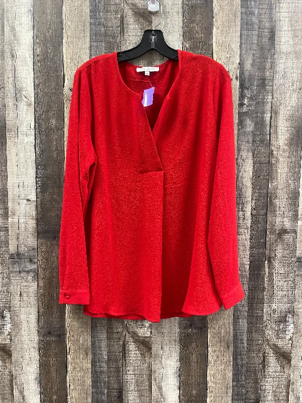 Red Blouse Long Sleeve Rose And Olive, Size L