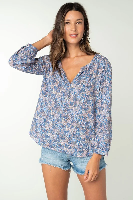 Tiana Long Sleeve Floral Print Top Blue