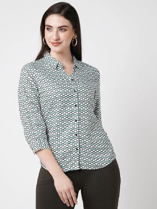 Women Geometric Print Printed Three-Quarter Sleeves Shirts