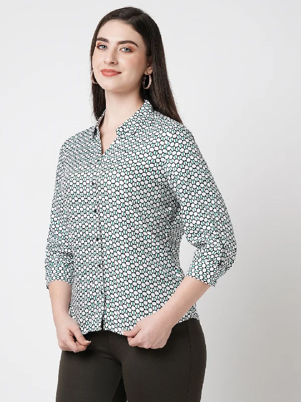 Women Geometric Print Printed Three-Quarter Sleeves Shirts