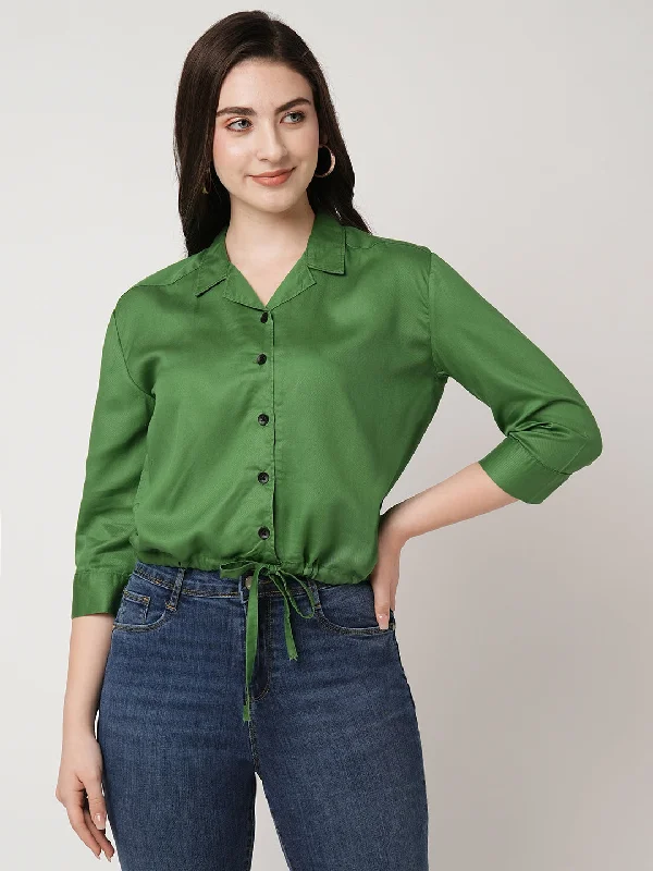 Women Peridot Solid Three-Quarter Sleeves Shirts