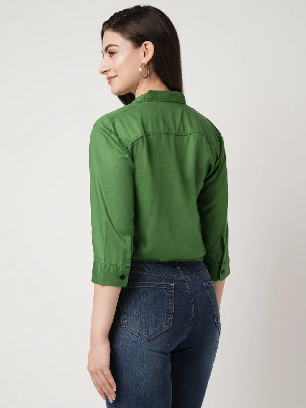 Women Peridot Solid Three-Quarter Sleeves Shirts