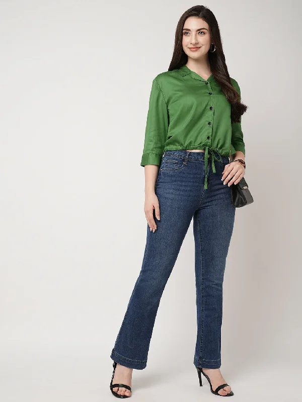 Women Peridot Solid Three-Quarter Sleeves Shirts