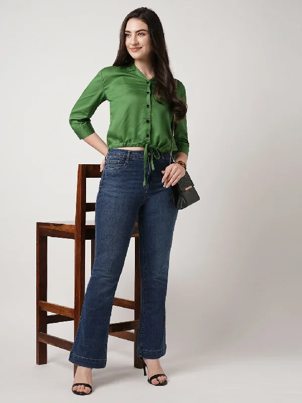 Women Peridot Solid Three-Quarter Sleeves Shirts