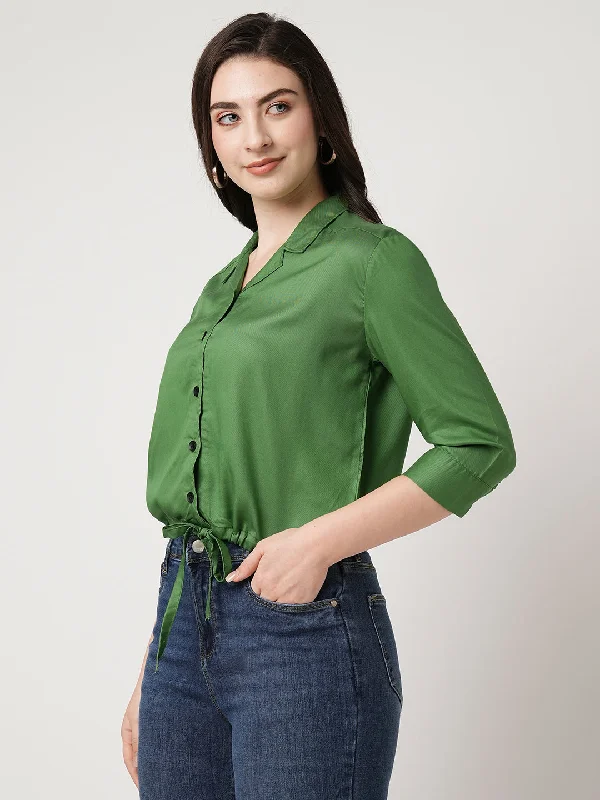 Women Peridot Solid Three-Quarter Sleeves Shirts