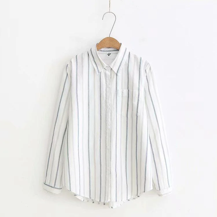 Women's Casual Contrast Color Vertical Striped Shirts 