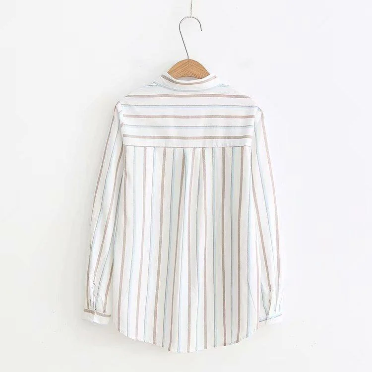 Women's Casual Contrast Color Vertical Striped Shirts 