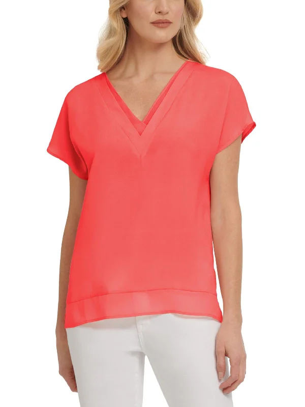 Womens Chiffon V-Neck Blouse