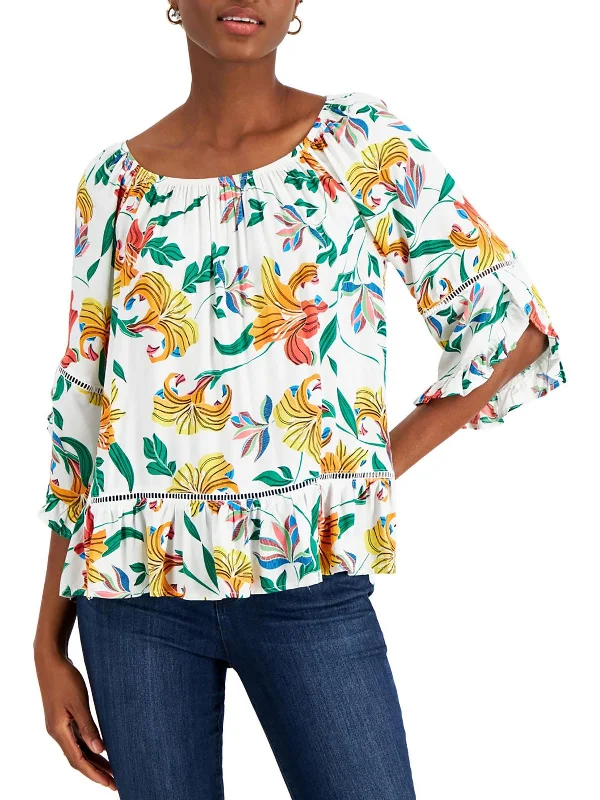 Womens Floral Print Ladder Stitch Blouse