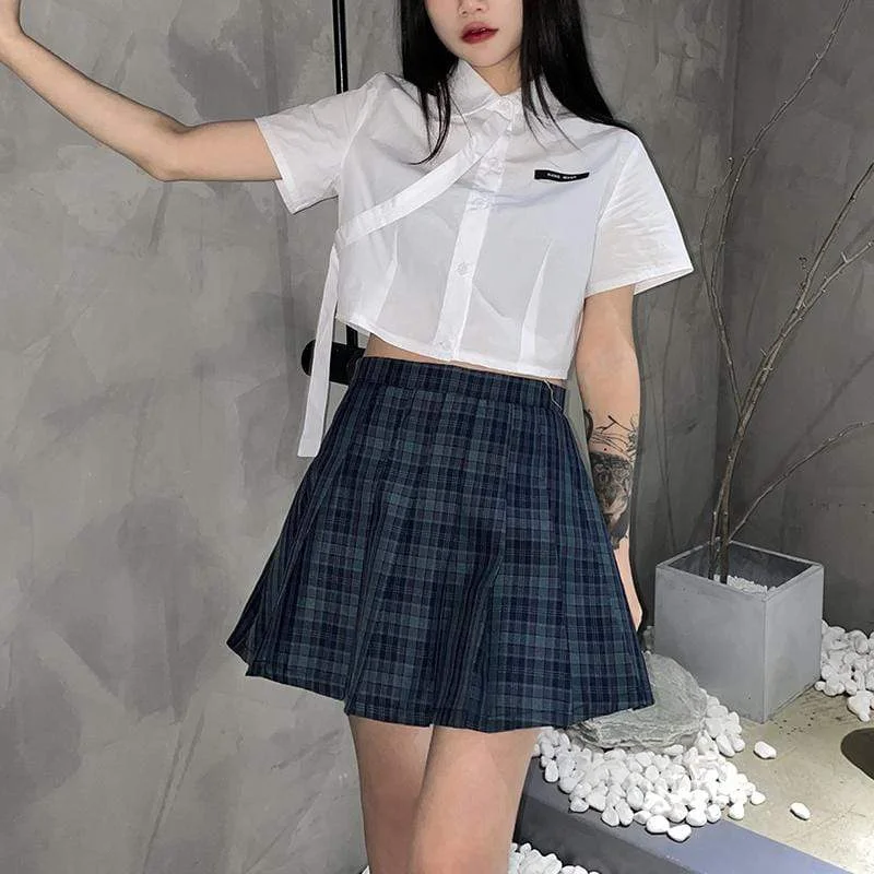 Women's Kawaii Strap Midriff White Shirts