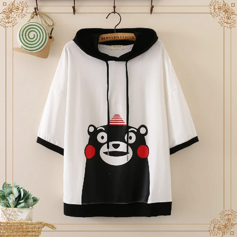 Women's Harajuku Kumamon Printed Contrast Color Hooded Shirts