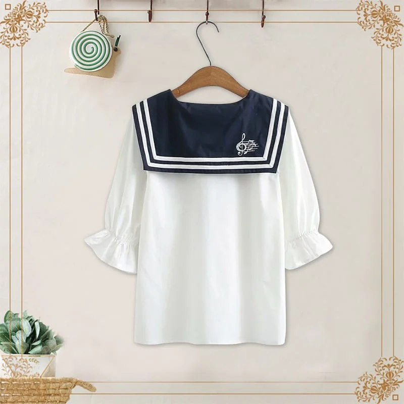 Women's Kawaii Contrast Color Striped Sailor Collar Ancient Character Shirts