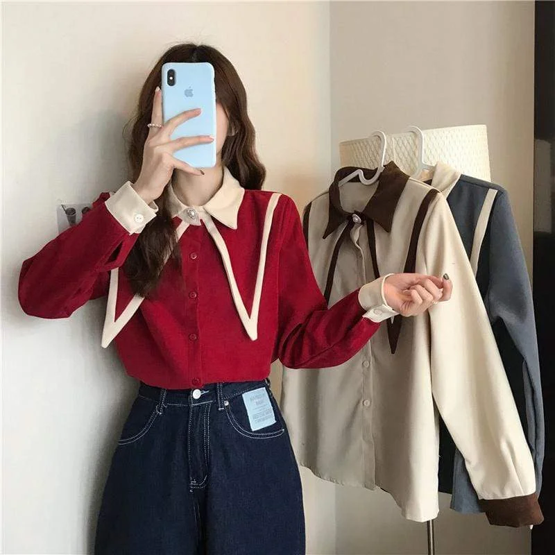 Women's Korean Fashion Contrast Color Alley Collar Shirts