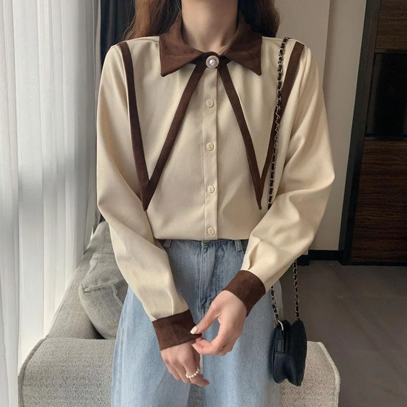 Women's Korean Fashion Contrast Color Alley Collar Shirts