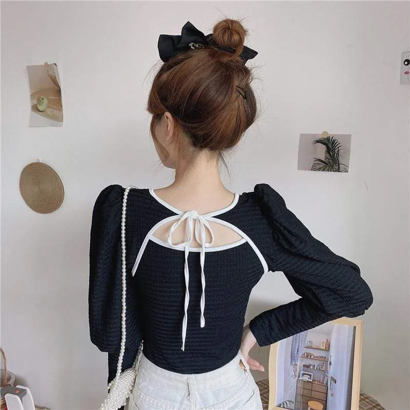 Women's Korean Fashion Cutout Lace-up Shirts