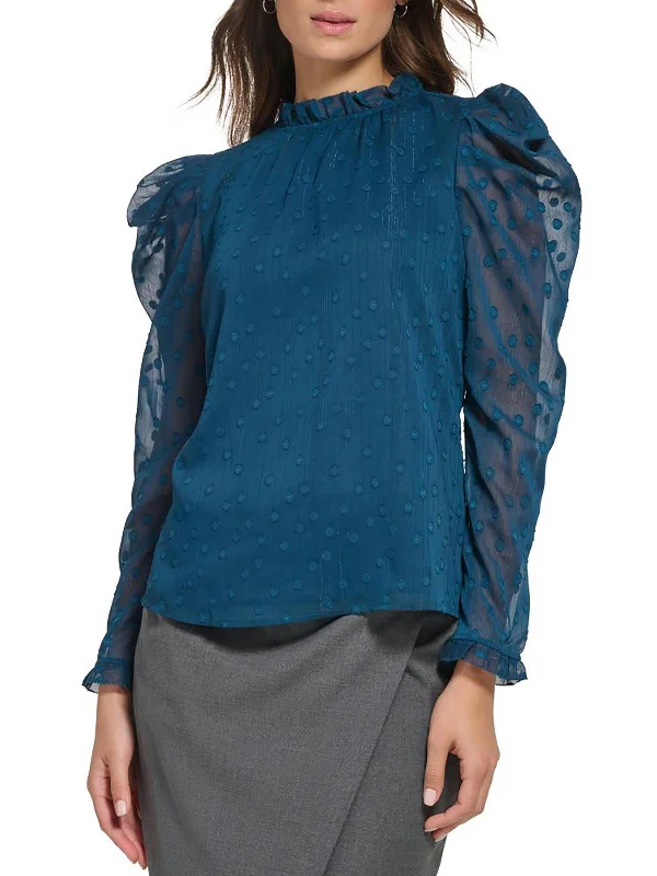 Womens Metallic Ruffled Blouse