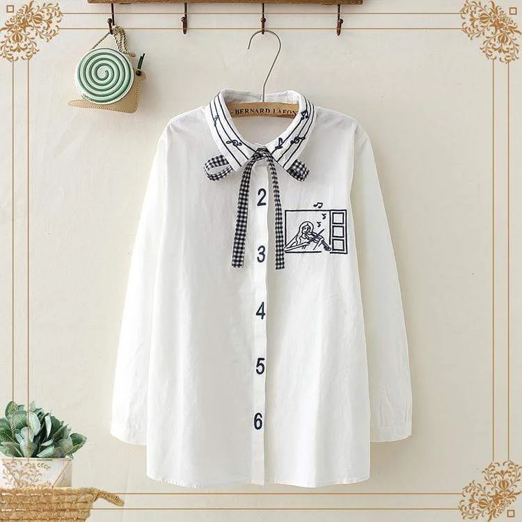 Women's Sweet Gilr Printed Bowknot Lace-up Shirts