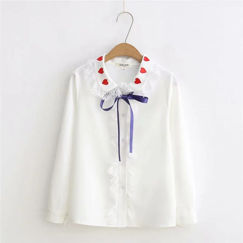 Women's Sweet Hearts Mess Lapel Lace-up Bowknot Shirts