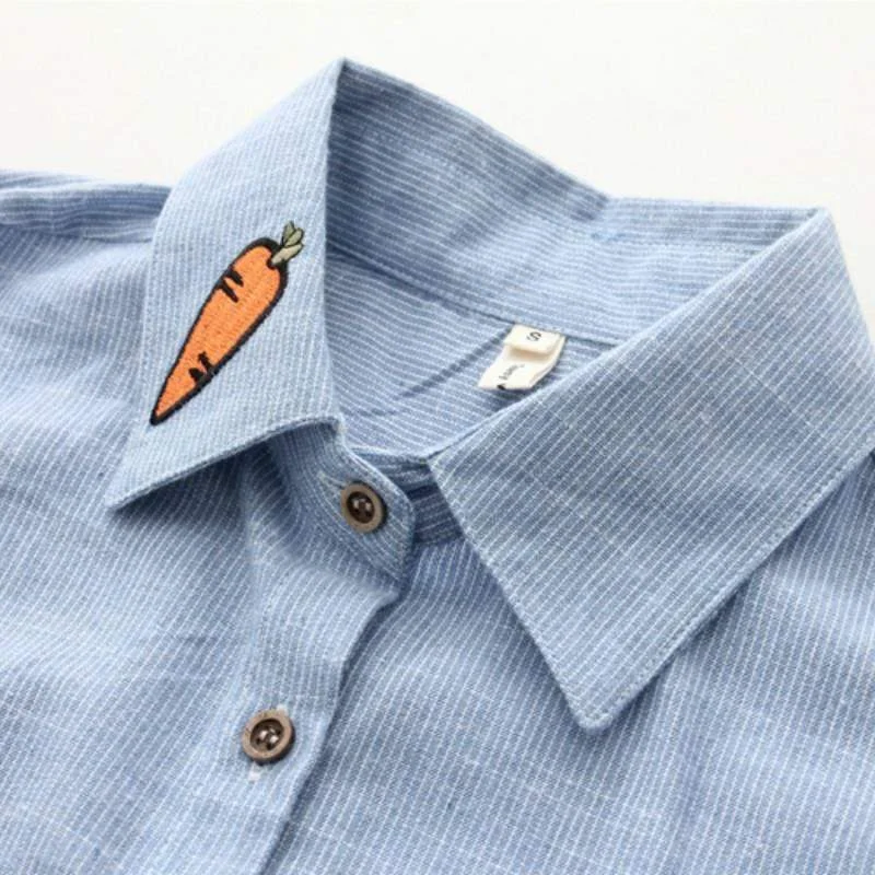 Women's Sweet Miffy And Carrot Embroidered Single-breasted Shirts