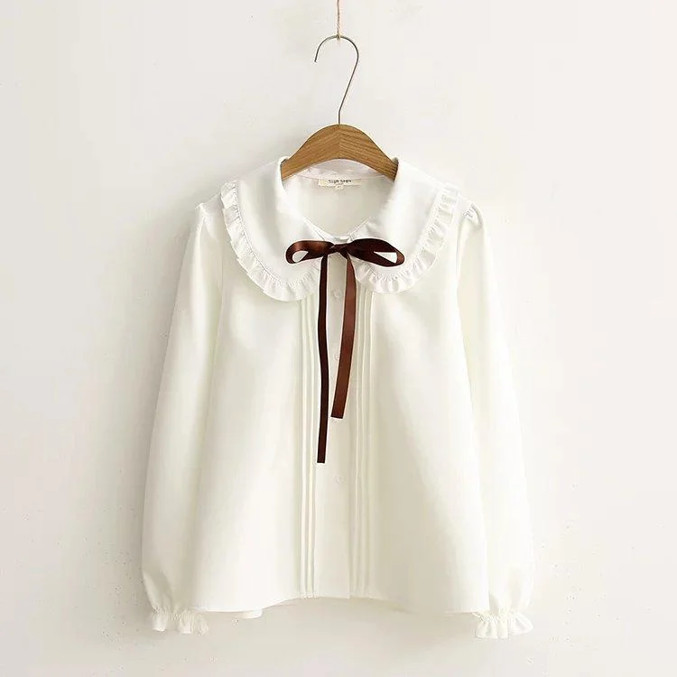 Women's Sweet Peter Pan Collar Bowknot White Shirts 