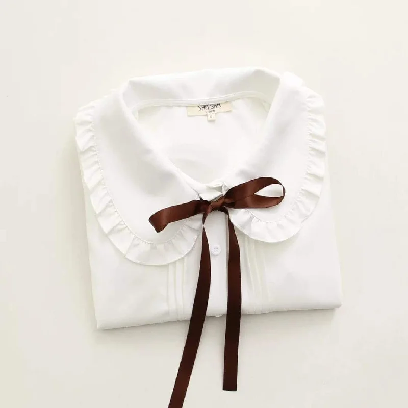 Women's Sweet Peter Pan Collar Bowknot White Shirts 