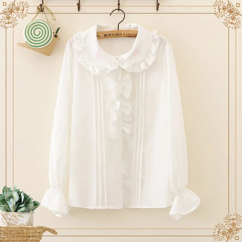 Women's Sweet Peter Pan Collar Falbala White Shirts