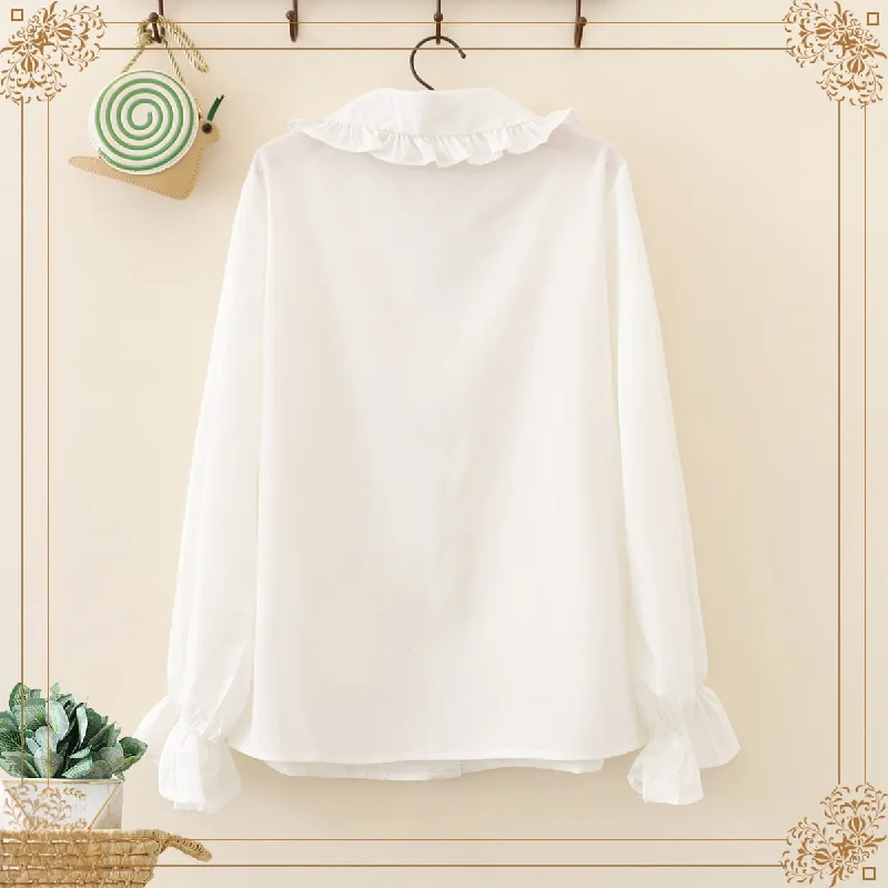 Women's Sweet Peter Pan Collar Falbala White Shirts