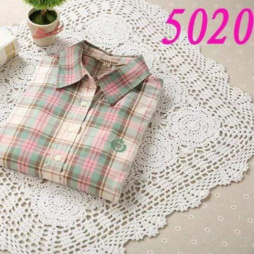 Women's Sweet POLO Collar Single-breasted Plaid  Shirts