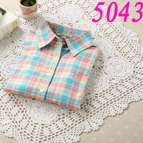 Women's Sweet POLO Collar Single-breasted Plaid  Shirts