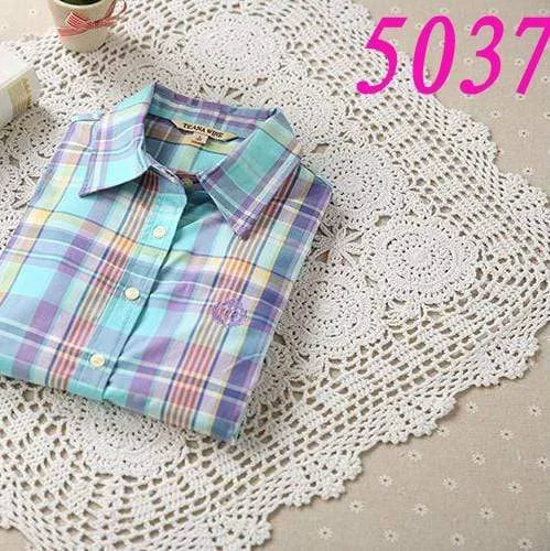 Women's Sweet POLO Collar Single-breasted Plaid  Shirts