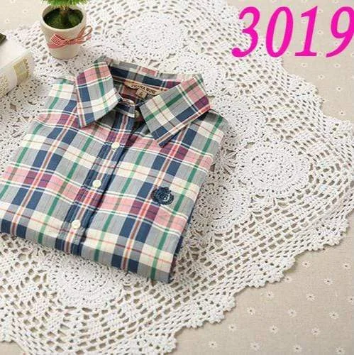 Women's Sweet POLO Collar Single-breasted Plaid  Shirts